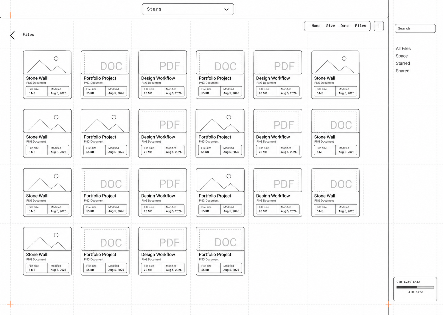 Blueprint outline of the file grid interface