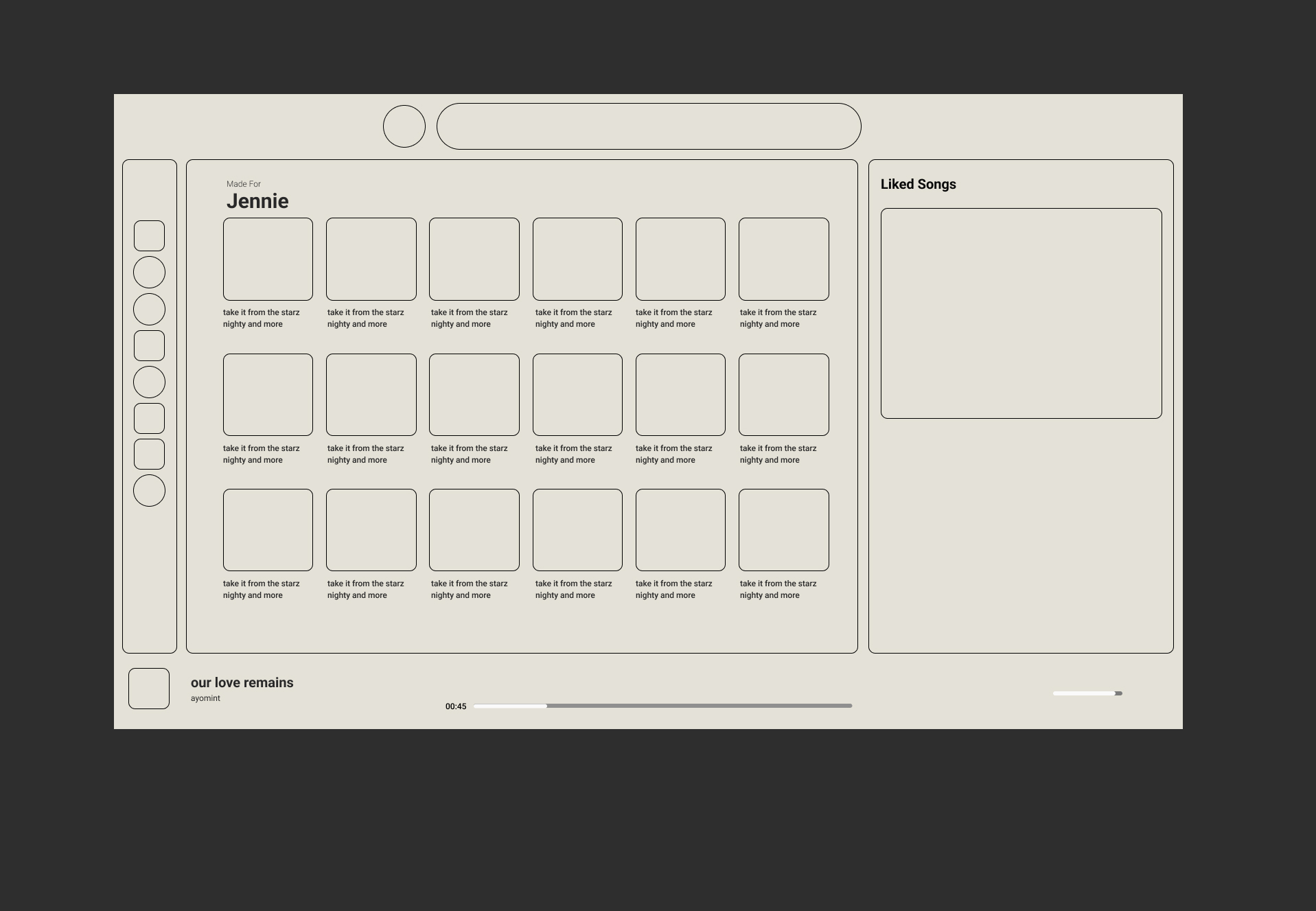 Wireframe of the current six-column Spotify layout